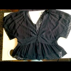 Black low cut sheer blouse